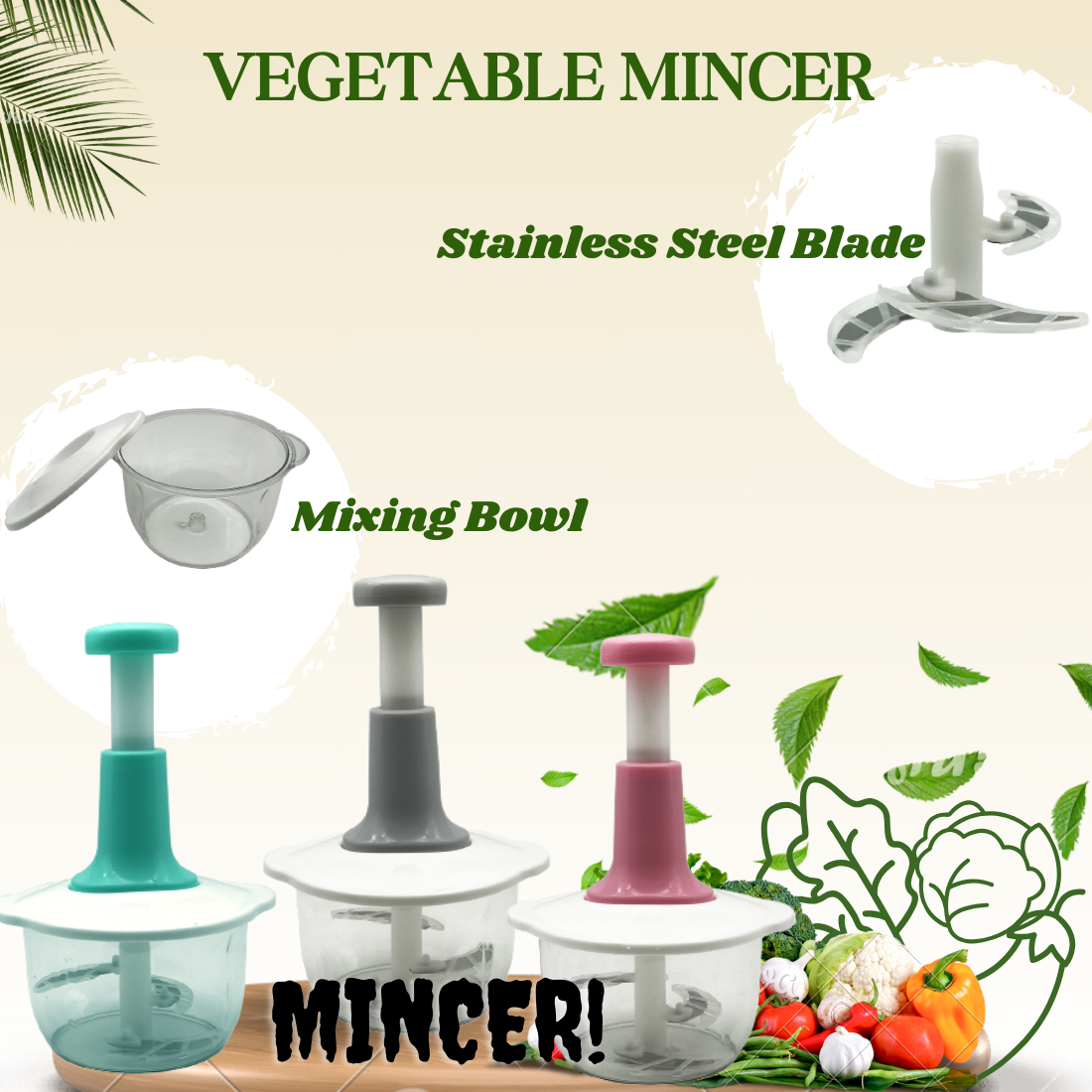 Vegetable & Meat Mincer – 2L Double Layer Stainless Steel Blade Chopper