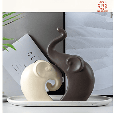 Happy Charm Ceramic Elephant Couple Figurines – Set of 2 Home Decor Statues