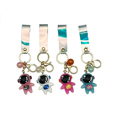 Glowing Astronaut Keychain – Pack of 2 | Light-Up Space Rubber Keychain | Blue-Purple