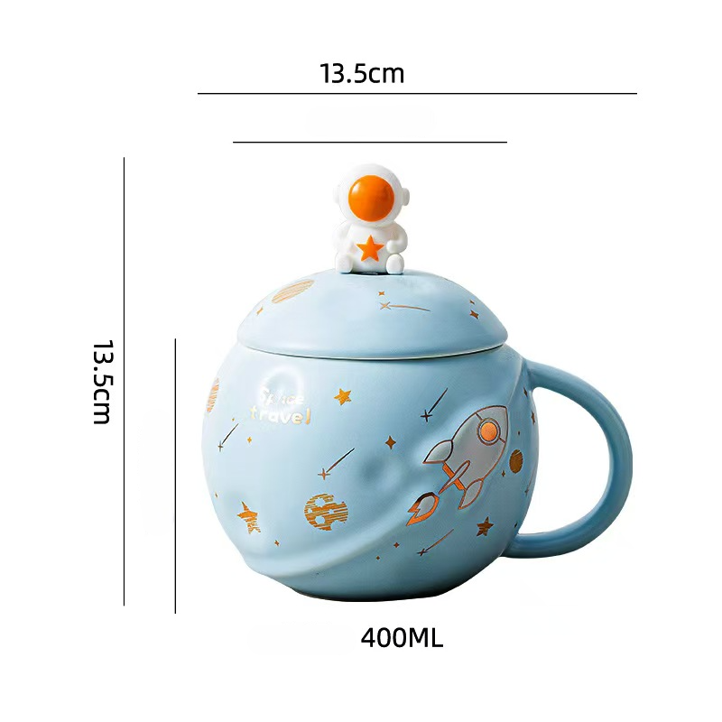 Astronaut Coffee Mug with Lid & Spoon – 3D Ceramic Space Mug 400ml
