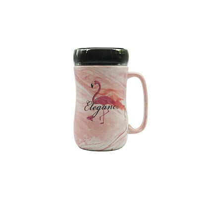Flamingo Marble Mirror Cup with Lid – Nordic Stone Pattern Ceramic Mug 400ml