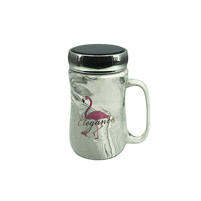 Flamingo Marble Mirror Cup with Lid – Nordic Stone Pattern Ceramic Mug 400ml