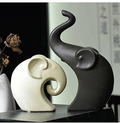 Happy Charm Ceramic Elephant Couple Figurines – Set of 2 Home Decor Statues