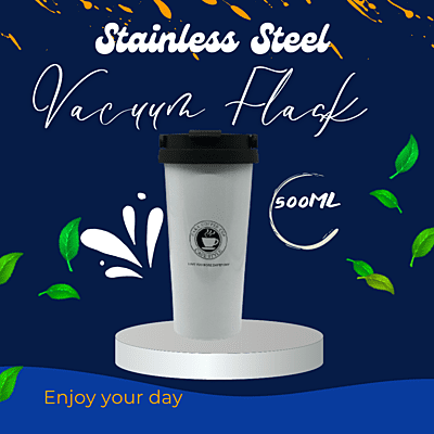 Stainless Steel Vacuum Flask 500ml – Insulated Thermos Travel Mug with Flip Lid & Mesh Filter