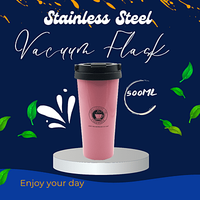 Stainless Steel Vacuum Flask 500ml – Insulated Thermos Travel Mug with Flip Lid & Mesh Filter