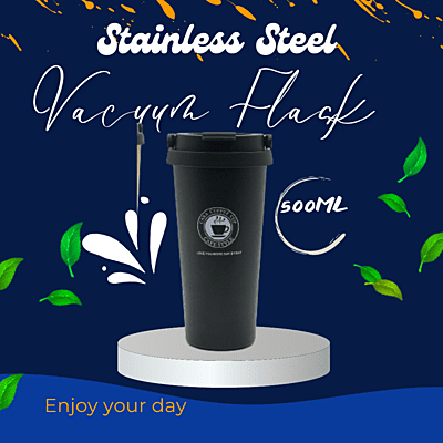 Stainless Steel Vacuum Flask 500ml – Insulated Thermos Travel Mug with Flip Lid & Mesh Filter