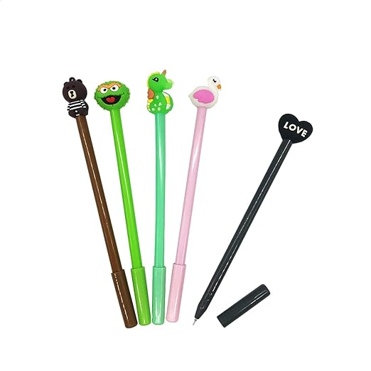 Carbon Neutral Kawaii Cartoon Pens – Pack of 10 (Random Characters) | Black Ink Gel Pens for Kids