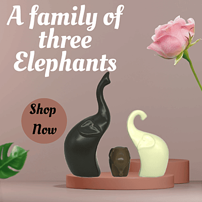 Elephant Family Ceramic Figurines – Set of 3 Matte Finish Home Decor Statues