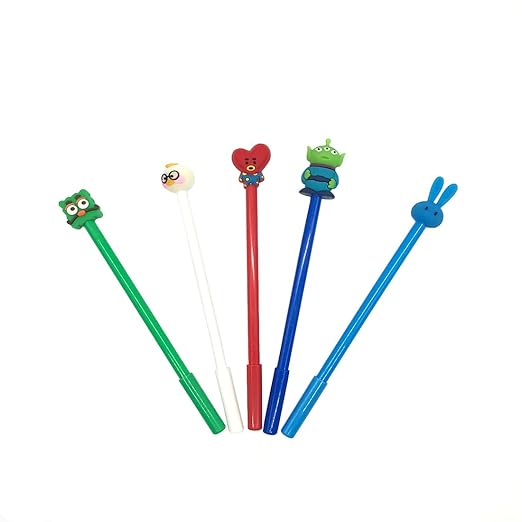 Carbon Neutral Kawaii Cartoon Pens – Pack of 10 (Random Characters) | Black Ink Gel Pens for Kids