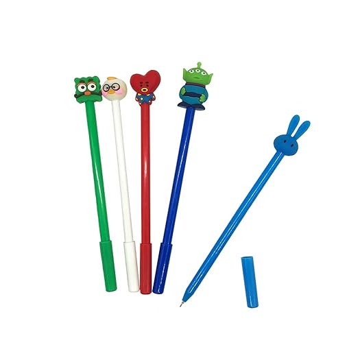 Carbon Neutral Kawaii Cartoon Pens – Pack of 10 (Random Characters) | Black Ink Gel Pens for Kids