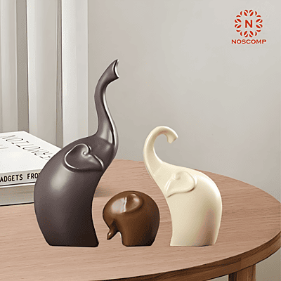 Elephant Family Ceramic Figurines – Set of 3 Matte Finish Home Decor Statues