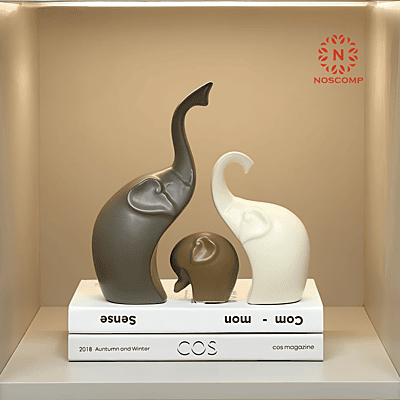 Elephant Family Ceramic Figurines – Set of 3 Matte Finish Home Decor Statues