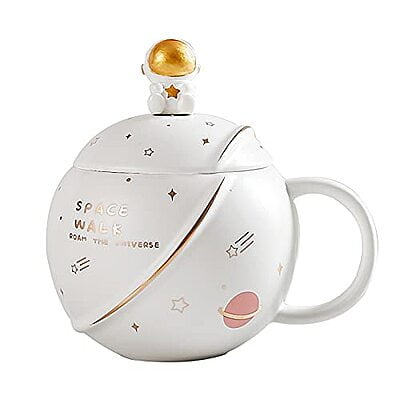 Astronaut Coffee Mug with Lid & Spoon – 3D Ceramic Space Mug 400ml