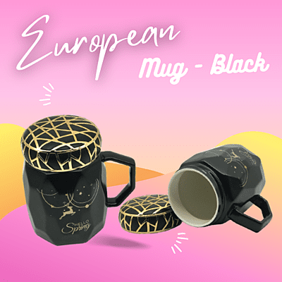 European Mug with Lid – 450ml Leak-Proof Ceramic Coffee & Milk Cup
