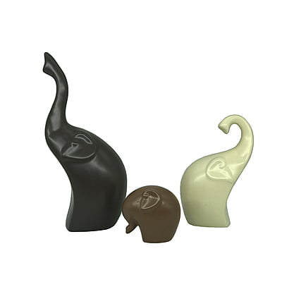 Elephant Family Ceramic Figurines – Set of 3 Matte Finish Home Decor Statues