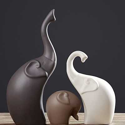 Elephant Family Ceramic Figurines – Set of 3 Matte Finish Home Decor Statues