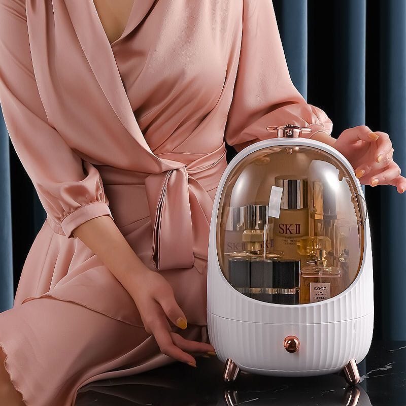 Penguin-Shaped Makeup Organizer with Drawer & Mirror Lid – Cosmetic Storage Box | Green with Rose Gold
