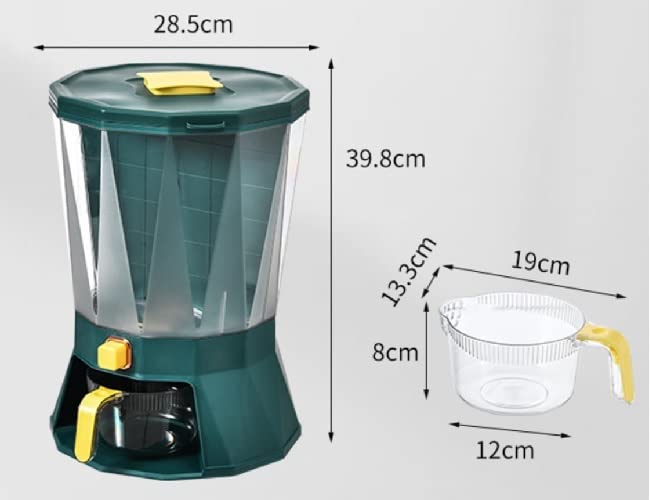 Kitchen Grain Bucket – 4-Compartment Rotatable Rice & Dry Food Dispenser | 28.5L Sealed Storage Container (Peacock Green)