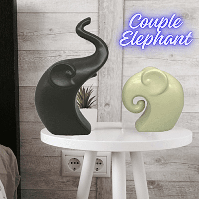 Happy Charm Ceramic Elephant Couple Figurines – Set of 2 Home Decor Statues