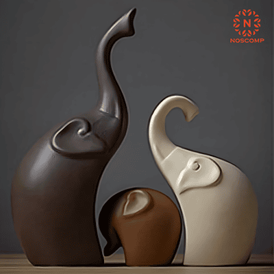 Elephant Family Ceramic Figurines – Set of 3 Matte Finish Home Decor Statues