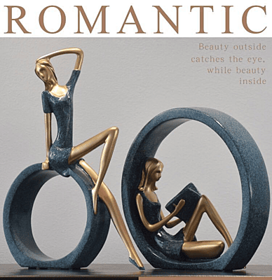 Reading & Dancing Girl Resin Statue – Abstract Sculpture Figurine for Home & Office Decor