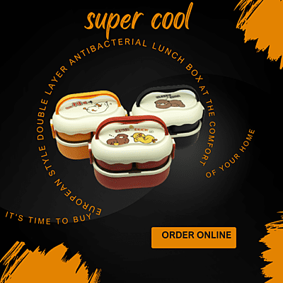 European Style Double Layer Antibacterial Lunch Box – 1600ml Kids Food Container
