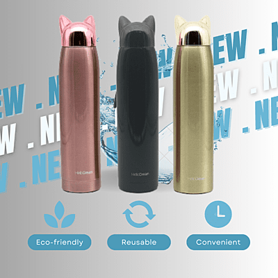 Stainless Steel Fox Ear Thermal Water Bottle – 320ml Leak-Proof Hot & Cold