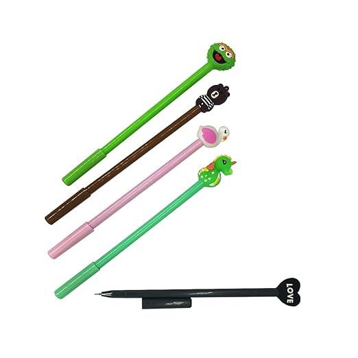 Carbon Neutral Kawaii Cartoon Pens – Pack of 10 (Random Characters) | Black Ink Gel Pens for Kids