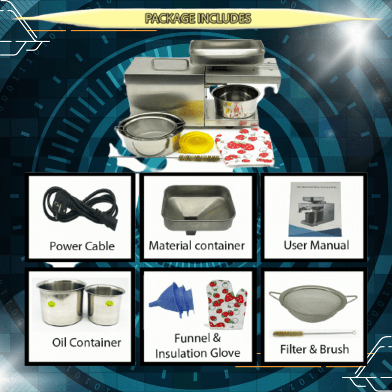 Stainless Steel Oil Press Extraction Machine – Cold Press for Peanut, Coconut, Sesame & More (Silver, 500W-750W)
