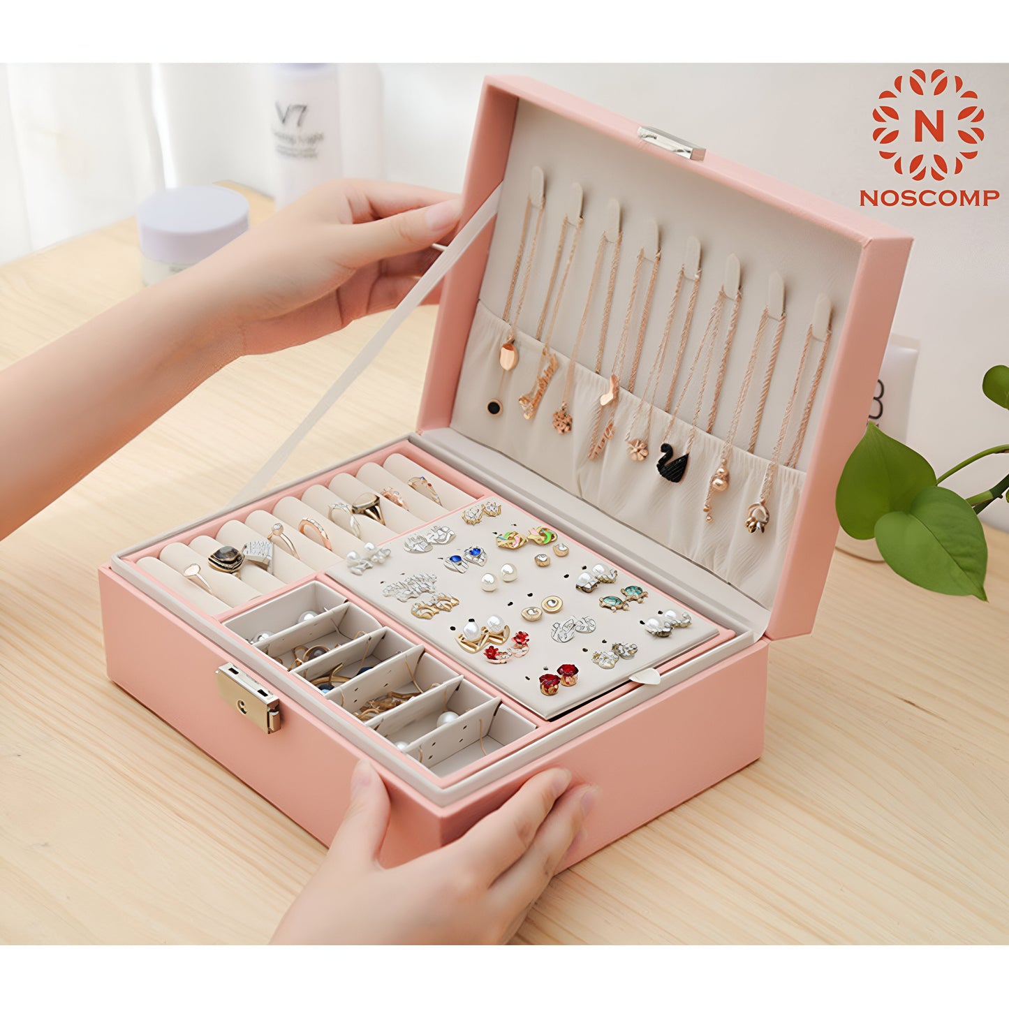 Jewellery Organizer & Storage Box | Necklace, Earrings, Rings, Bracelet | Black, Pink, White
