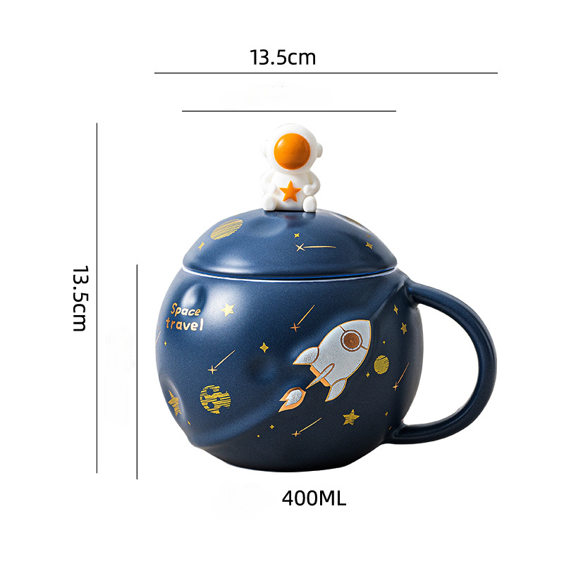 Astronaut Coffee Mug with Lid & Spoon – 3D Ceramic Space Mug 400ml