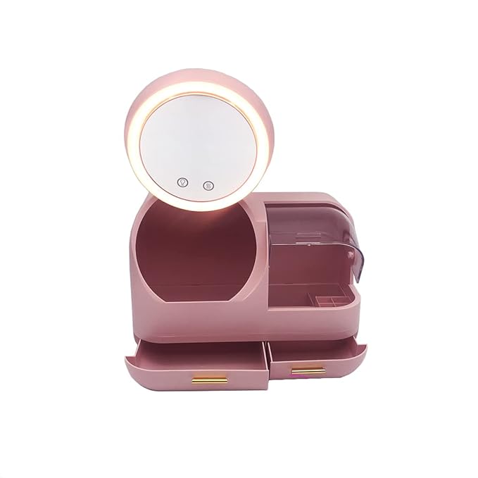 Cosmetic Organizer Box with LED Mirror, Fan & USB Charging