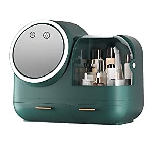 Cosmetic Organizer Box with LED Mirror, Fan & USB Charging