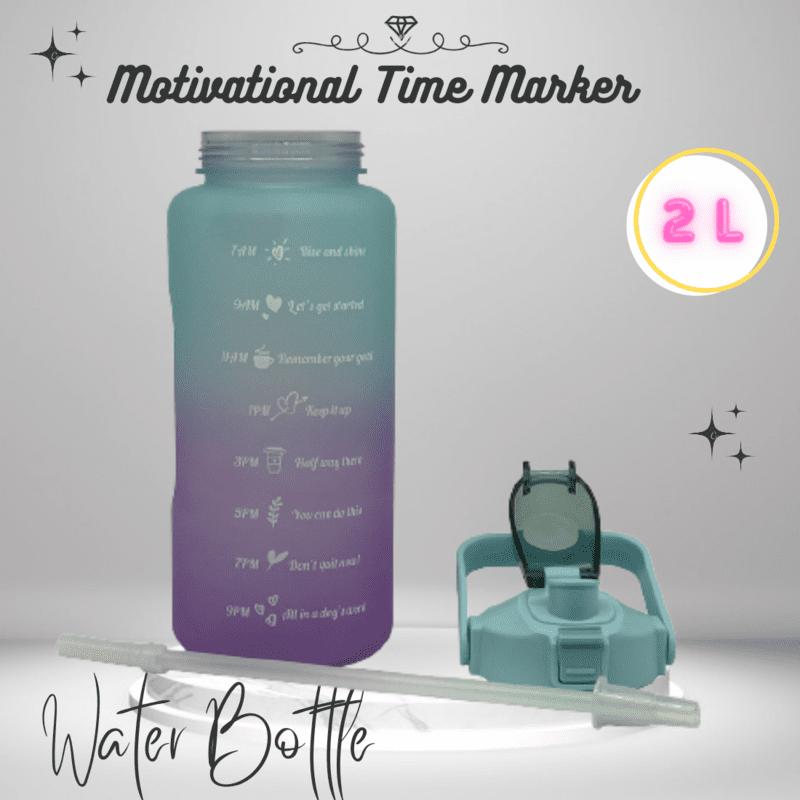 2L Motivational Time Marker Sipper Water Bottle – Gym, Office & Travel (Blue-Violet)