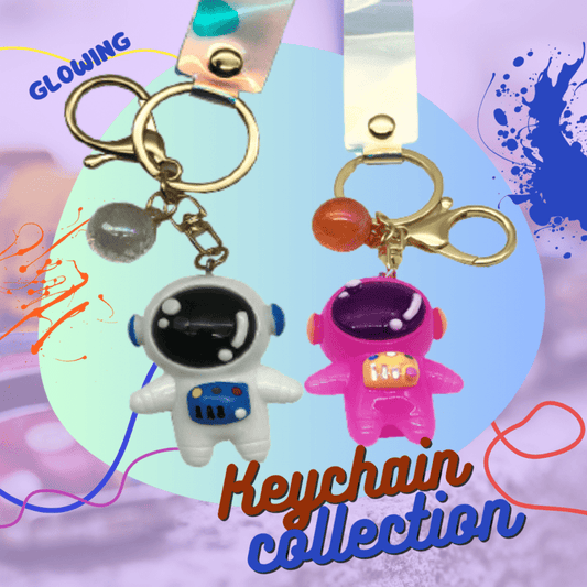 Glowing Astronaut Keychain – Pack of 2 | Light-Up Space Rubber Keychain | Blue-Purple