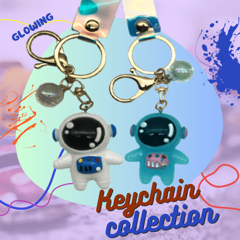 Glowing Astronaut Keychain – Pack of 2 | Light-Up Space Rubber Keychain | Blue-Purple