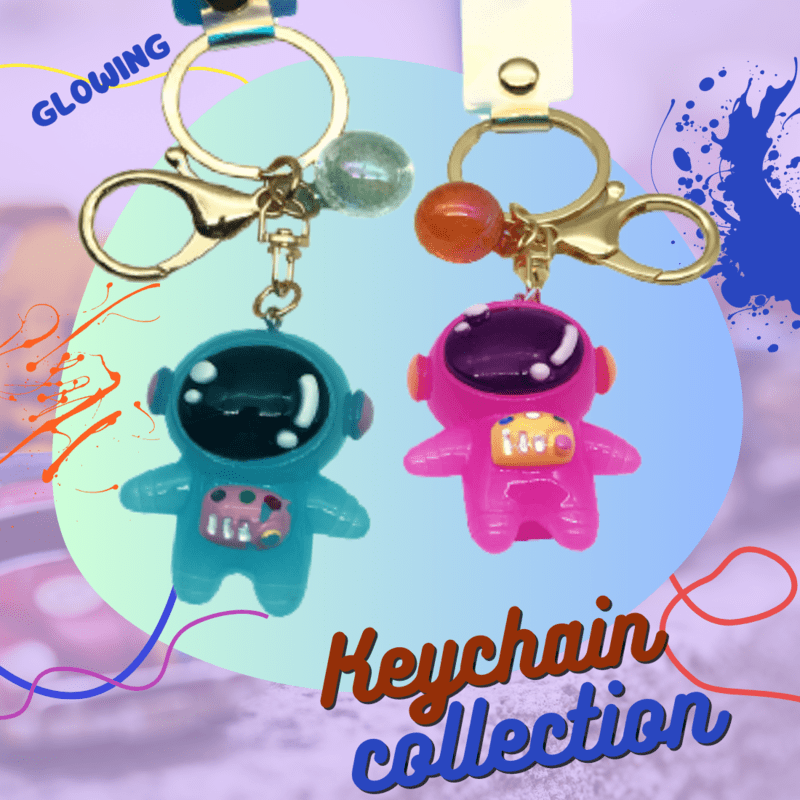 Glowing Astronaut Keychain – Pack of 2 | Light-Up Space Rubber Keychain | Blue-Purple