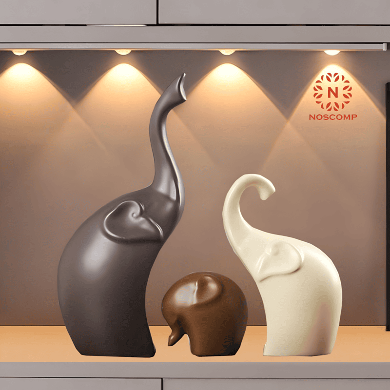 Elephant Family Ceramic Figurines – Set of 3 Matte Finish Home Decor Statues