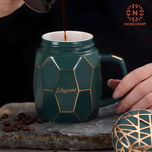 European Mug with Lid – 450ml Leak-Proof Ceramic Coffee & Milk Cup