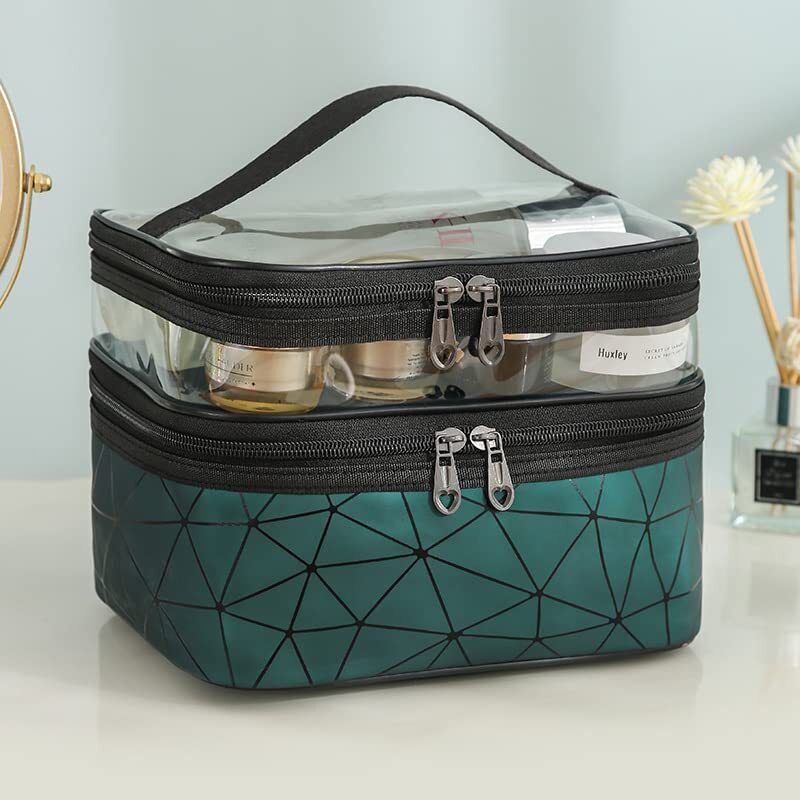 Cosmetic Sandwich Zipper Bag – Double Layer Transparent Travel Makeup Bag for Women