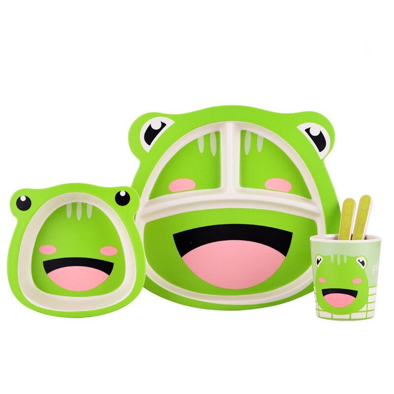 Bamboo Fiber Cartoon Kids Meal Set – Eco-Friendly Tableware (Plate, Bowl, Cup, Fork & Spoon)