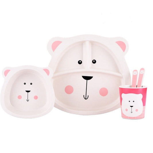 Bamboo Fiber Cartoon Kids Meal Set – Eco-Friendly Tableware (Plate, Bowl, Cup, Fork & Spoon)
