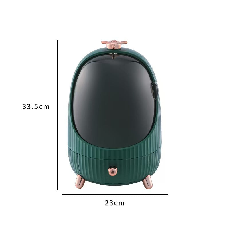 Penguin-Shaped Makeup Organizer with Drawer & Mirror Lid – Cosmetic Storage Box | Green with Rose Gold