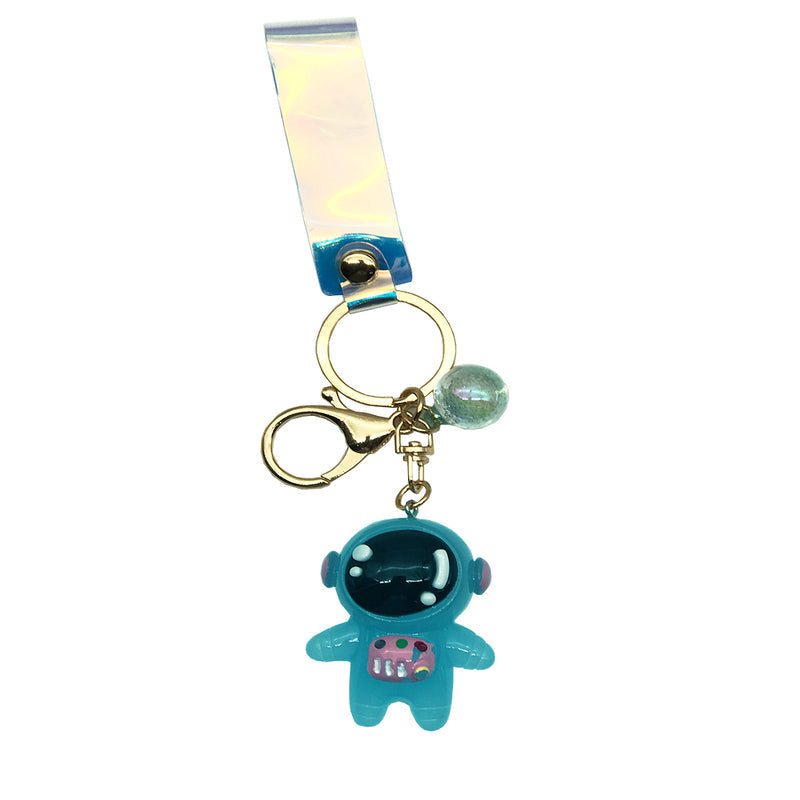 Glowing Astronaut Keychain – 1 Piece | Light-Up Space Rubber Keychain | Blue & White