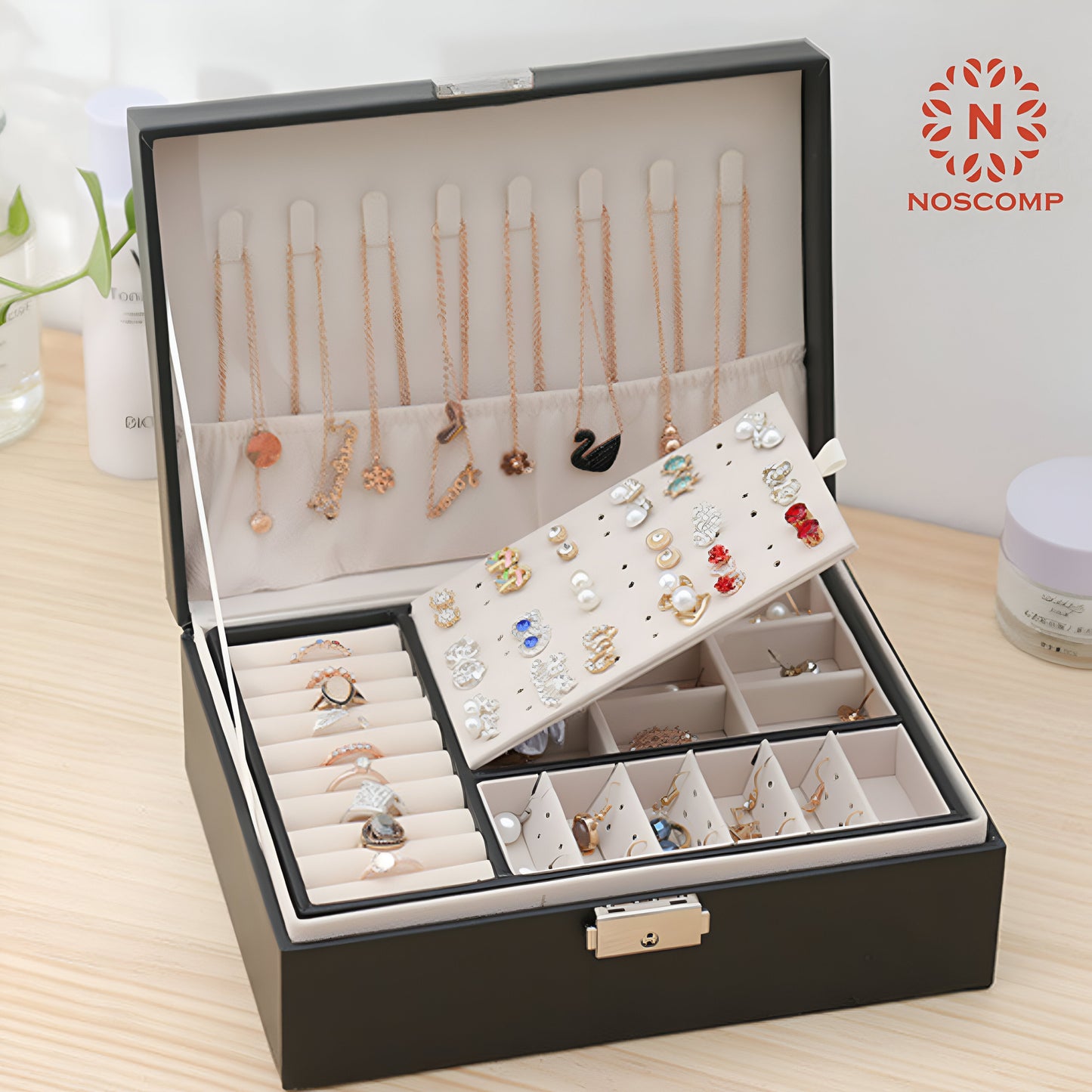 Jewellery Organizer & Storage Box | Necklace, Earrings, Rings, Bracelet | Black, Pink, White