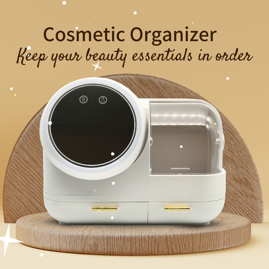 Cosmetic Organizer Box with LED Mirror, Fan & USB Charging