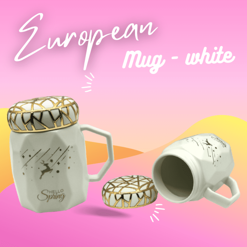 European Mug with Lid – 450ml Leak-Proof Ceramic Coffee & Milk Cup